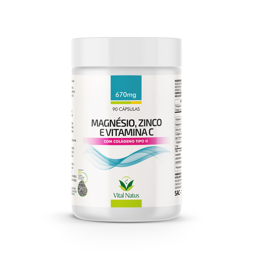 MAGNÉSIO, ZINCO E VITAMINA C COM COLÁGENO II 670mg  C/ 90 CAPS