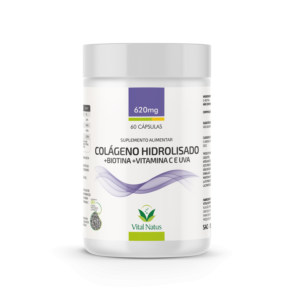 COLÁGENO HIDROLISADO + BIOTINA + VITAMINA C E UVA 620MG - VITAL NATUS 