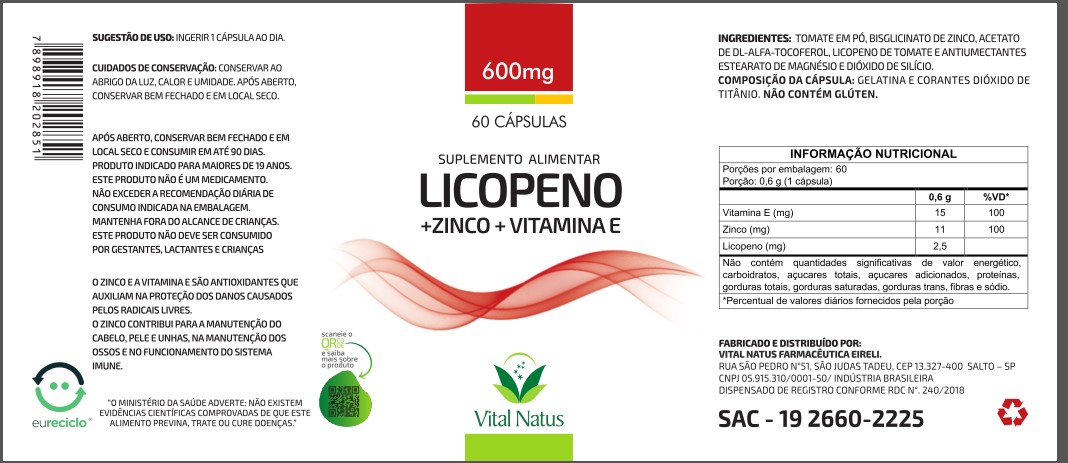 LICOPENO+ZINCO+VIT.E 600mg - VITAL NATUS
